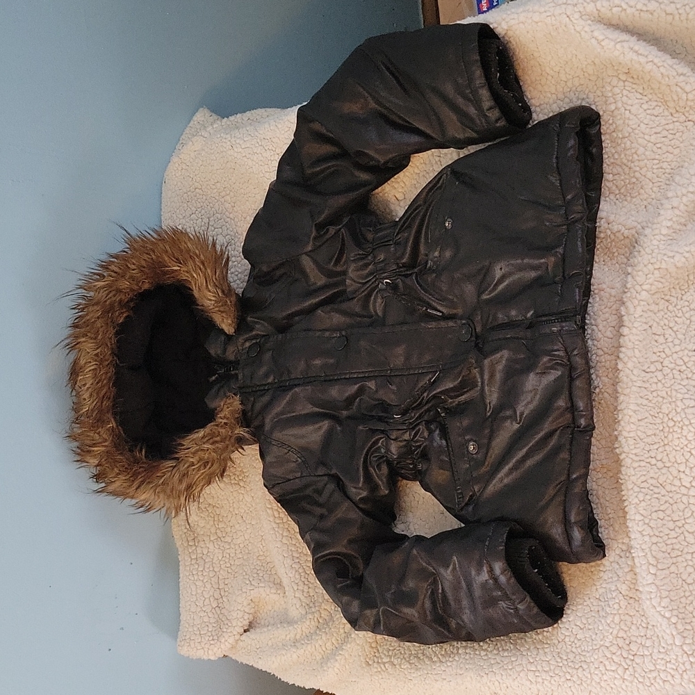 Route 66 Black Coat with Faux Fur Hood Girls Size 6/6x